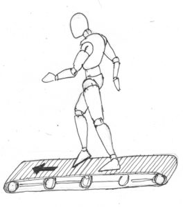 A mannequin walking on a treadmill